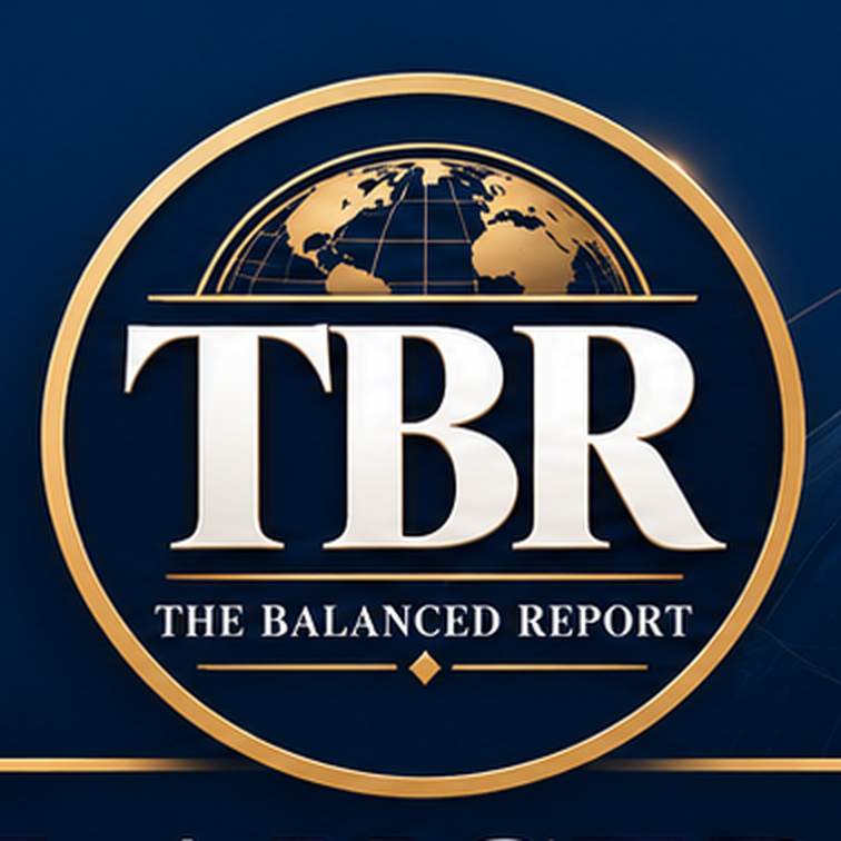 The Balanced Report gold circular TBR globe emblem on a navy background.